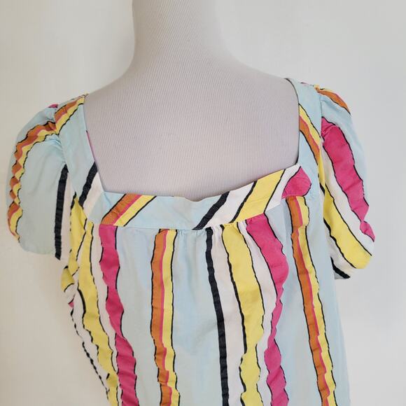 J. Crew Square Neck Seersucker Blouse Candy Striped Rainbow Women Plus 3X - Picture 7 of 11
